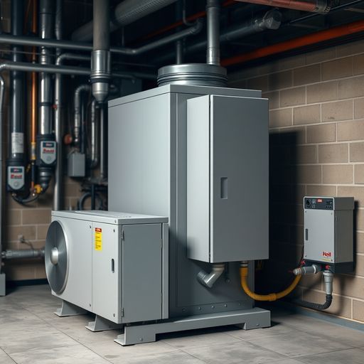Industrial-grade Heil indoor HVAC furnace and air handling system installed in a clean utility room.
