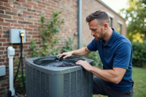 Authorized technician servicing a Bryant HVAC system in Middlefield CT