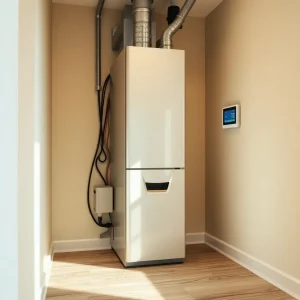  Detailed shot of a residential furnace system in need of maintenance. The image highlights potential problem areas like the thermostat, vents, and dirty air filters.