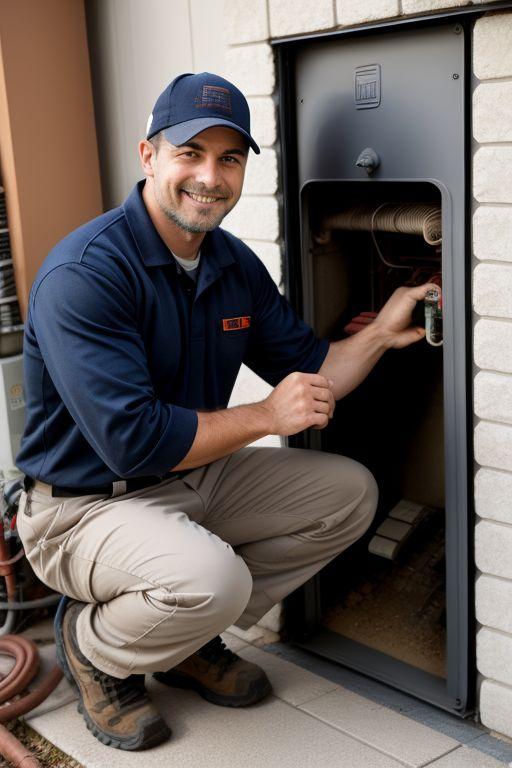 Furnace maintenance and tune-up service being performed by a professional technician. Close-up shot of furnace components, including air filter and burner, during an inspection.