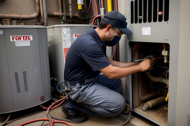 Professional HVAC technician performing a furnace tune-up, inspecting and cleaning furnace components like burners and heat exchangers, with an emphasis on safety, precision, and efficiency.