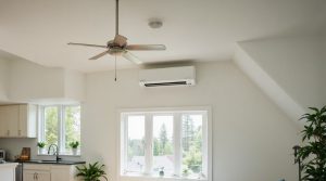 Technician servicing a Mitsubishi Electric HVAC system in Middlefield CT